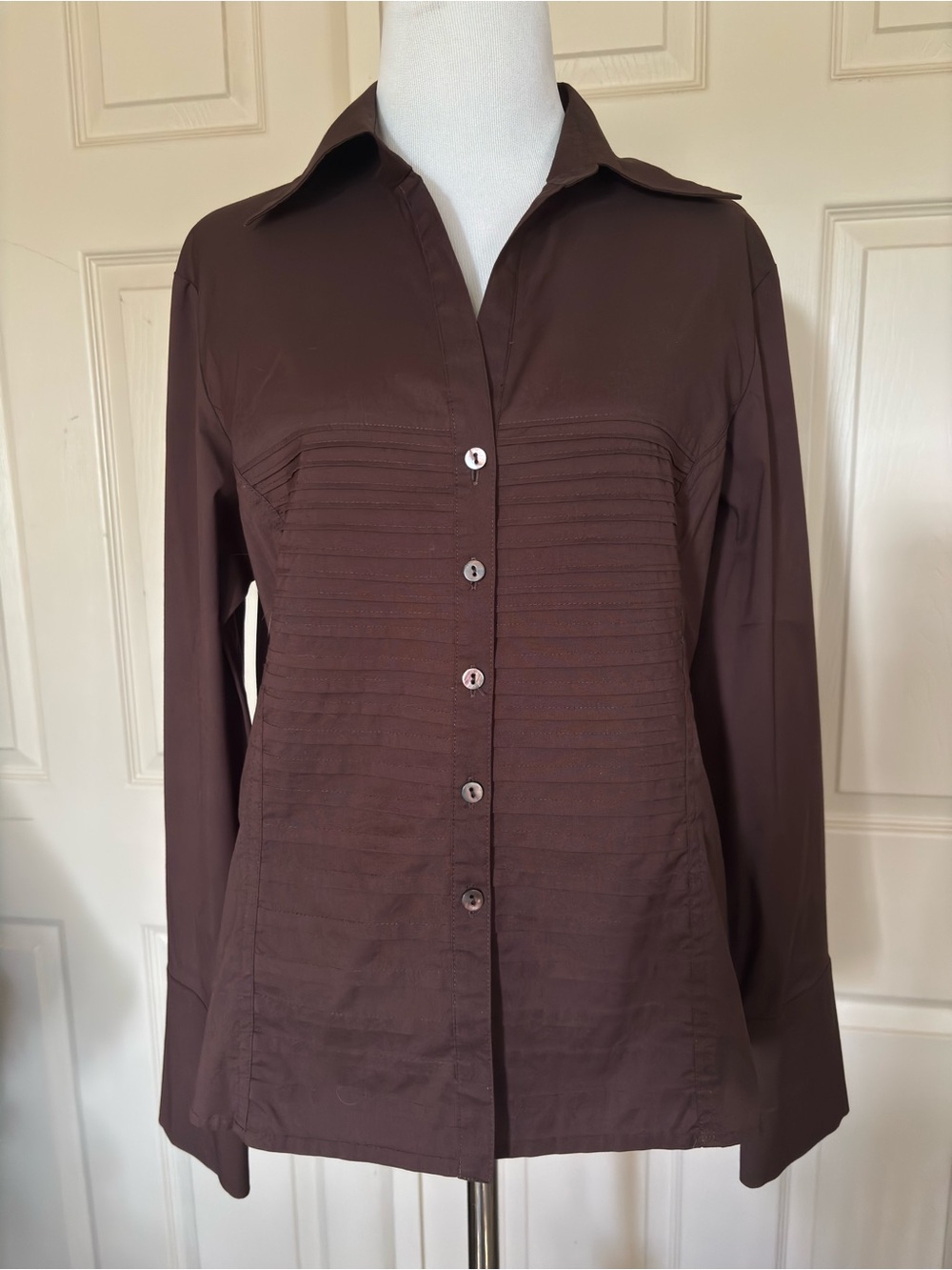 Classic Women's Button-Front Shirt in Chocolate Brown